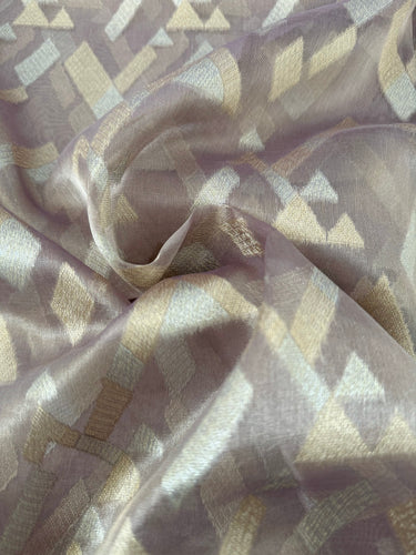 Banarasi Tissue Silk Alfi Saree | Light Greyish Purple | Gold & Silver Zari | Handwoven | Silk Mark Certified | Ships from California